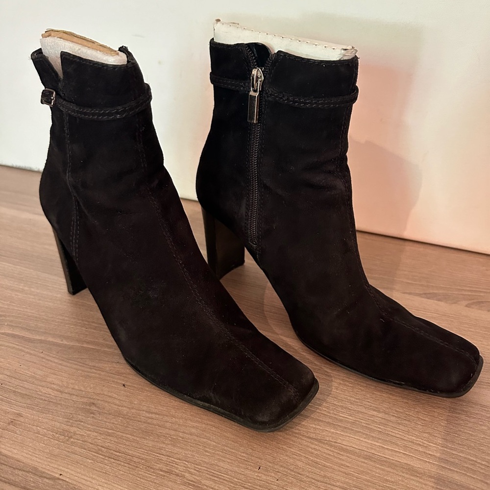 Nine West sued square toe zip up heel boots